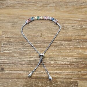 Silver Adjustable Bracelet with Multicolor Baguette Stones